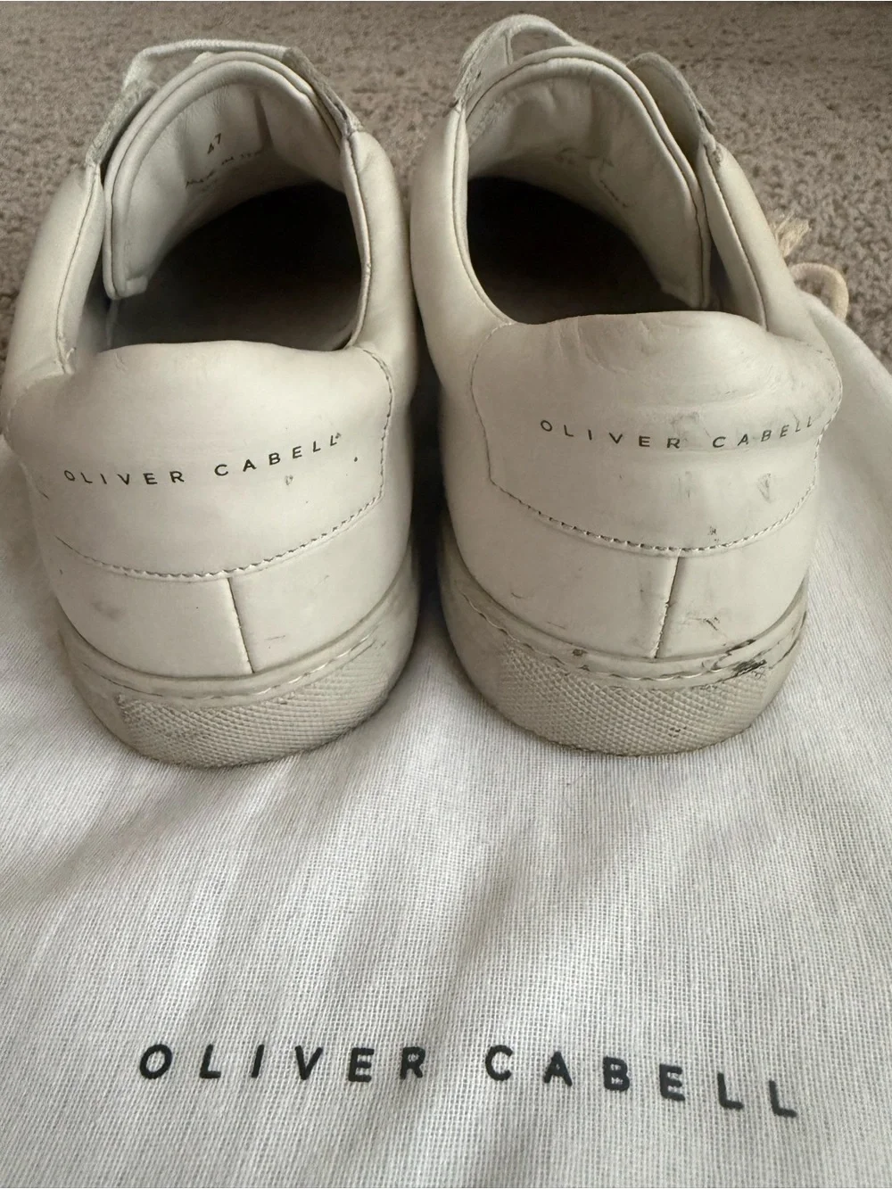 Oliver Cabell Men’s White Leather Low-Top Sneakers - Minimal Lace-Up
